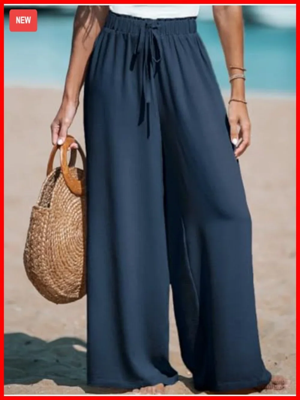 Smocked Waist Palazzo Pants Wide Leg Flowy Boho Tummy Control